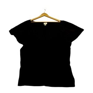 Ava & Viv Black Ribbed Knit Flutter Sleeve Scoop Neck Top Plus 4X Cotton Blend